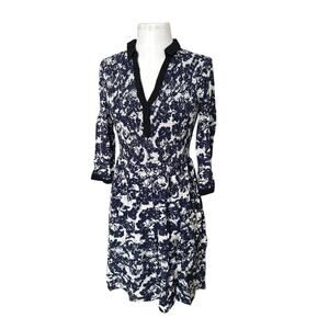 Anthropologie Edme & Esyllte Sketchbook Shirt Dress Blue White Smocked size 6